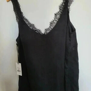 Black Camisole Top lined  Lace Trim XS new
